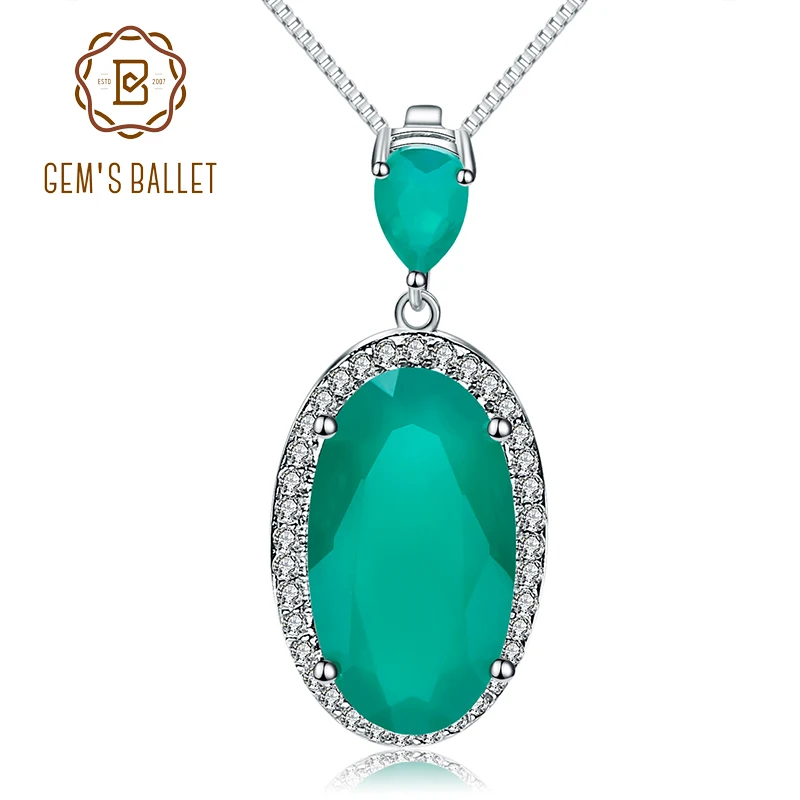 Gem's балет 6.68Ct натуральный зеленый агат, натуральный камень, винтажное ожерелье для женщин, хорошее ювелирное изделие, 925 пробы, серебряные подвески