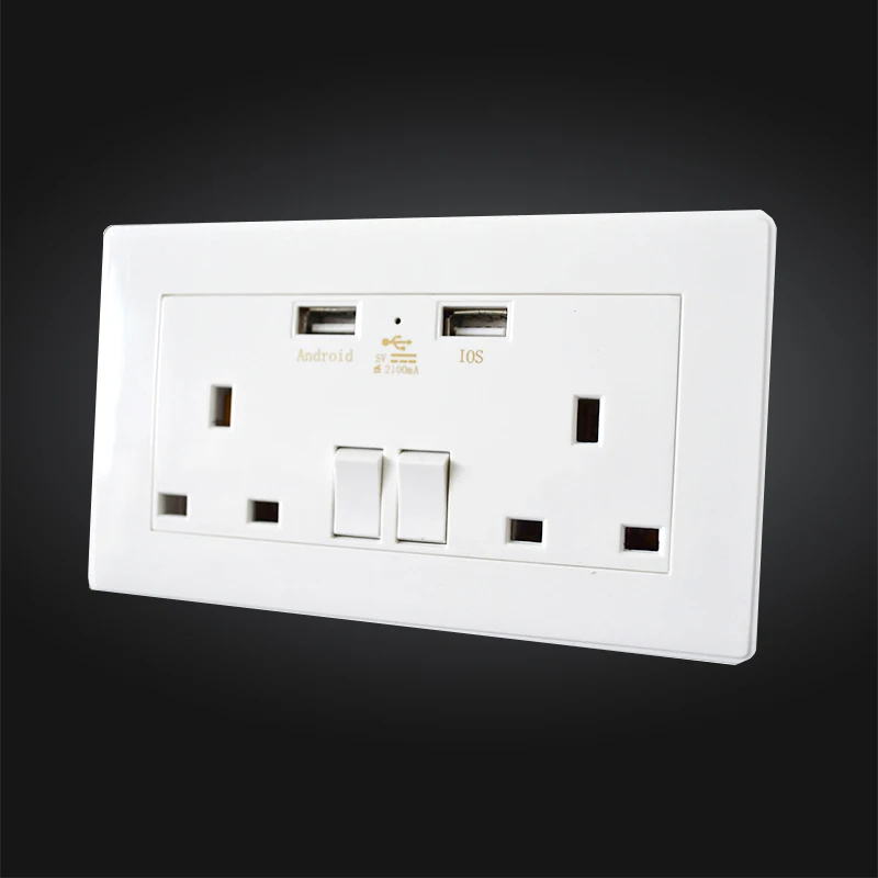 2 банды настенное гнездо двойной USB порт розетки панель питания Великобритании
