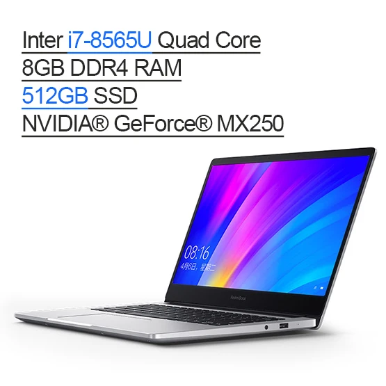 i7 512GB SSD Ноутбук Xiaomi RedmiBook на английском языке, 14 дюймов, 14 дюймов, FHD, ультратонкий i5-8265U/i7-8565U, NVIDIA GeForce MX250, 8 Гб ram, SSD, четырехъядерный накопитель - Цвет: i7 512GB SSD