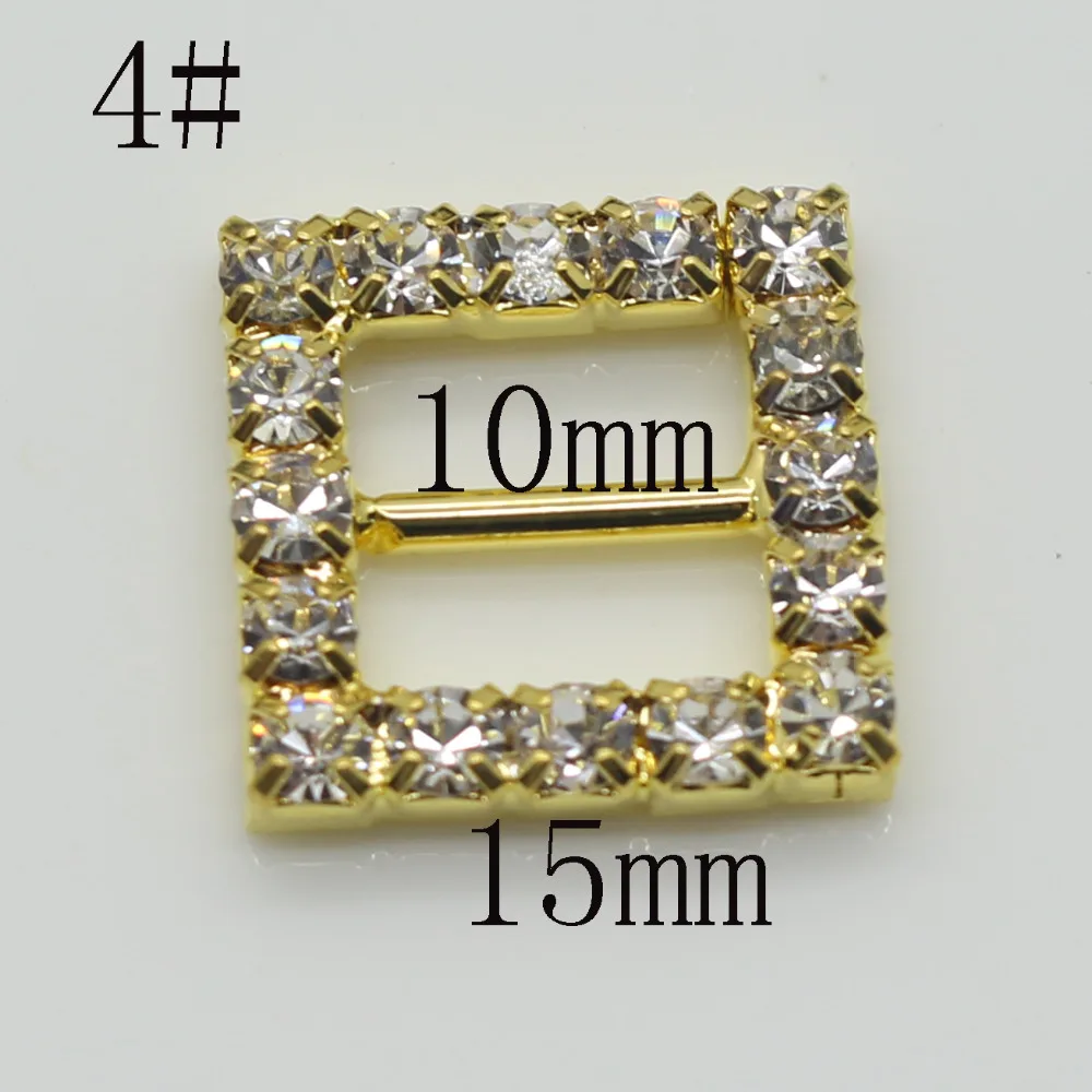 Блестящий Квадрат 10 шт. золотой пряжкой Rhinestone Diamante Лента слайдер Свадебное приглашение украшения пряжки металла кристалл
