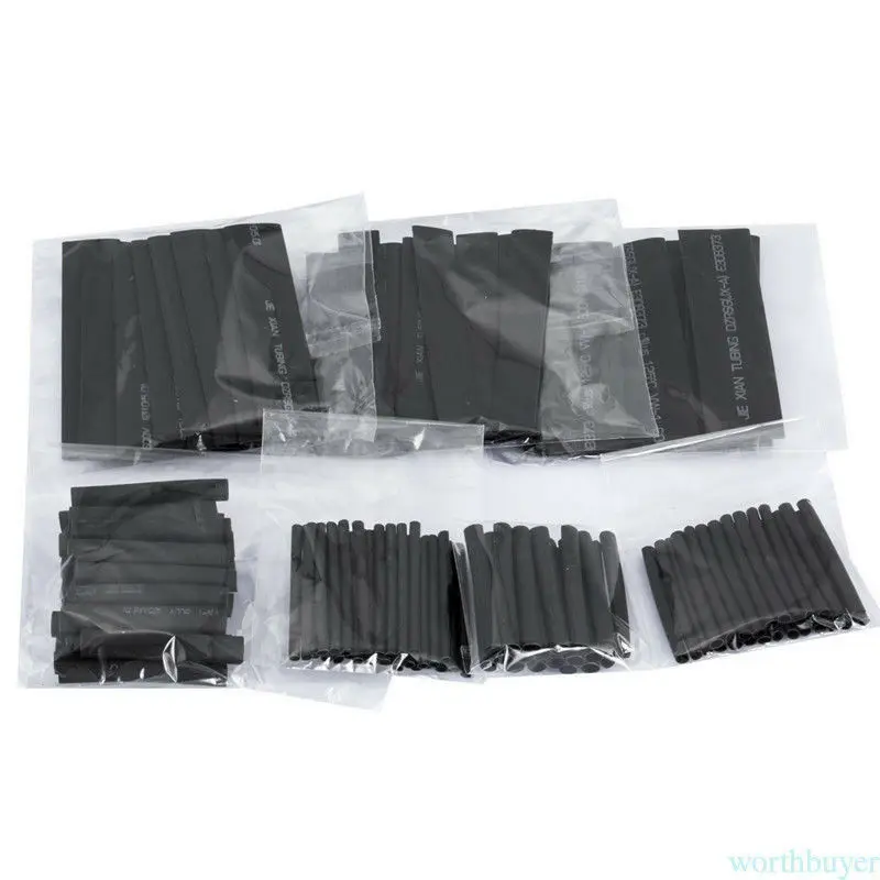127pcs 328 шт./компл. 2:1 Полиолефиновая термоусадочная изоляция, трубка, рукав Обёрточная бумага провод ассортимент 8 Размеры PE тепла черная трубка Автомобильный Кабель чехол разбирать - Цвет: 127pcs