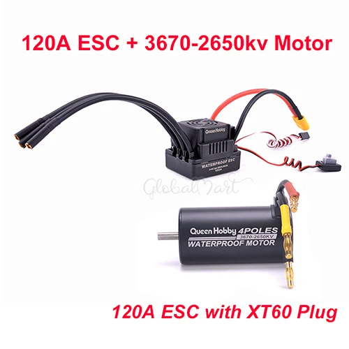 120A and 3670-2650KV Водонепроницаемый S-80A 80A/S-120A 120A 2-4S ESC+ 3660 3300KV 3800KV/3670 2150KV 2650KV бесщеточный двигатель для 1/8 1:8 RC автомобилей грузовых автомобилей - Цвет: 120A and 3670-2650KV