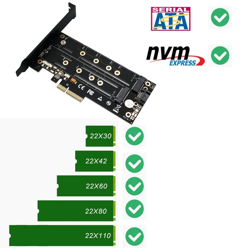 Адаптер Pci E M2 Sata Riser Card B Key + M M.2 Ngff Nvme двойной интерфейс Pcie адаптер для 2230 2242 2260 2280 M. 2