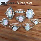 Винтажные наборы колец для женщин, богемные массивные кольца с камнем, серебристый цвет, опал