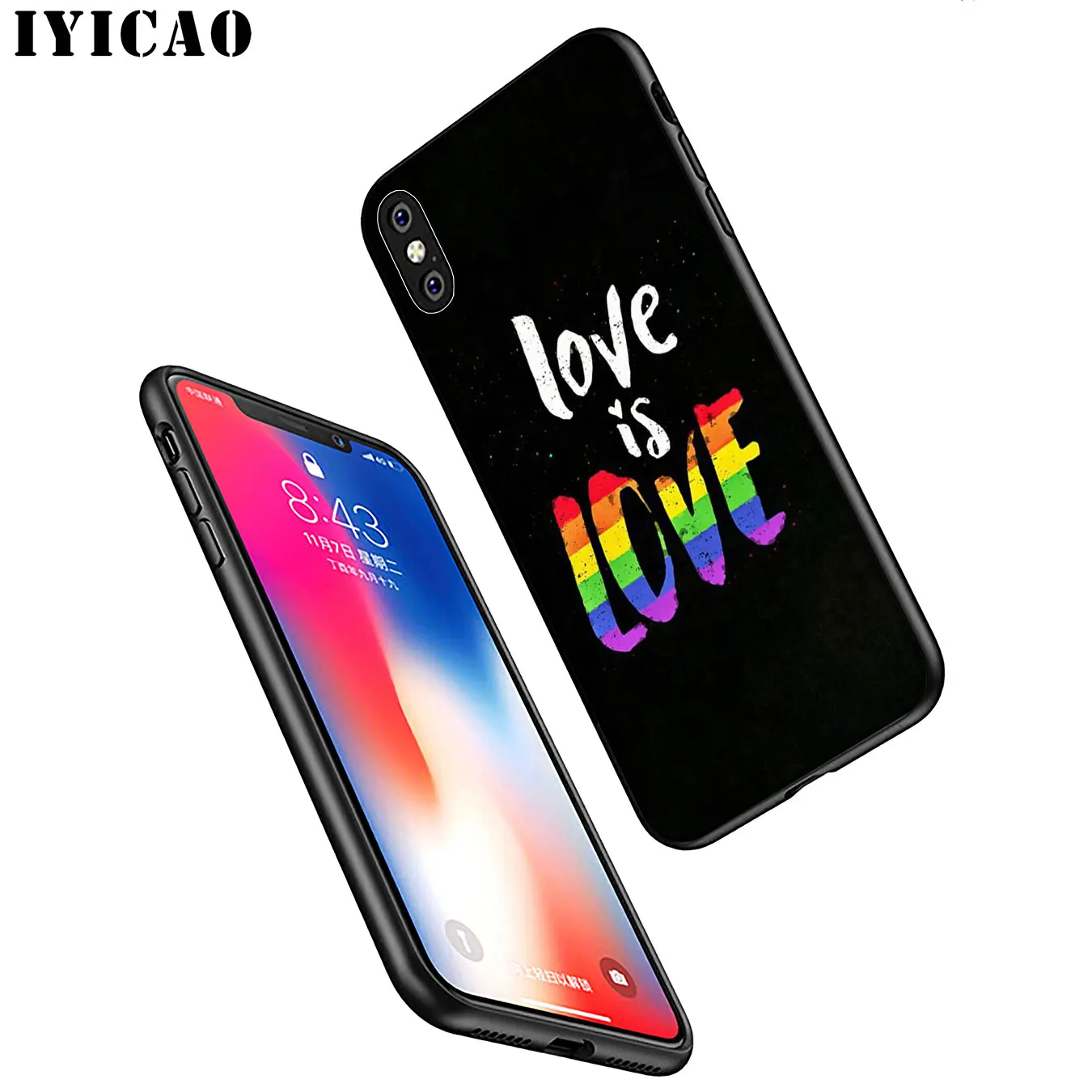 IYICAO Love Is LGBT Rainbow Heart Soft Silicone Phone Case for iPhone XR X XS 11 Pro Max 6 6S 7 8 Plus 5 5S SE Black Cover |