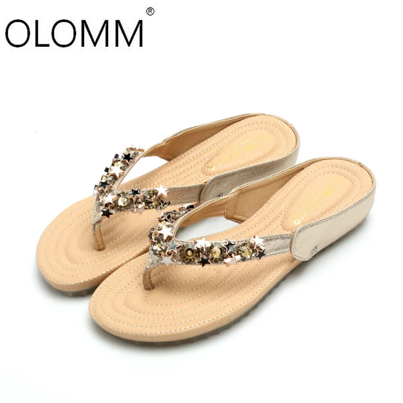 

Slippers Beach Rhinestone Womens Shoes Flat Soft Outdoor Non-slip Flat with Flip Flops Zapatos De Mujer Slippers Women