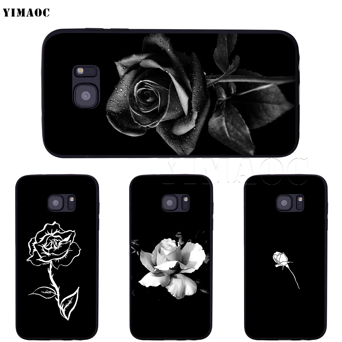 Мягкий силиконовый чехол YIMAOC черного и белого цветов розы для Samsung Galaxy S6 S7 Edge S8 S9