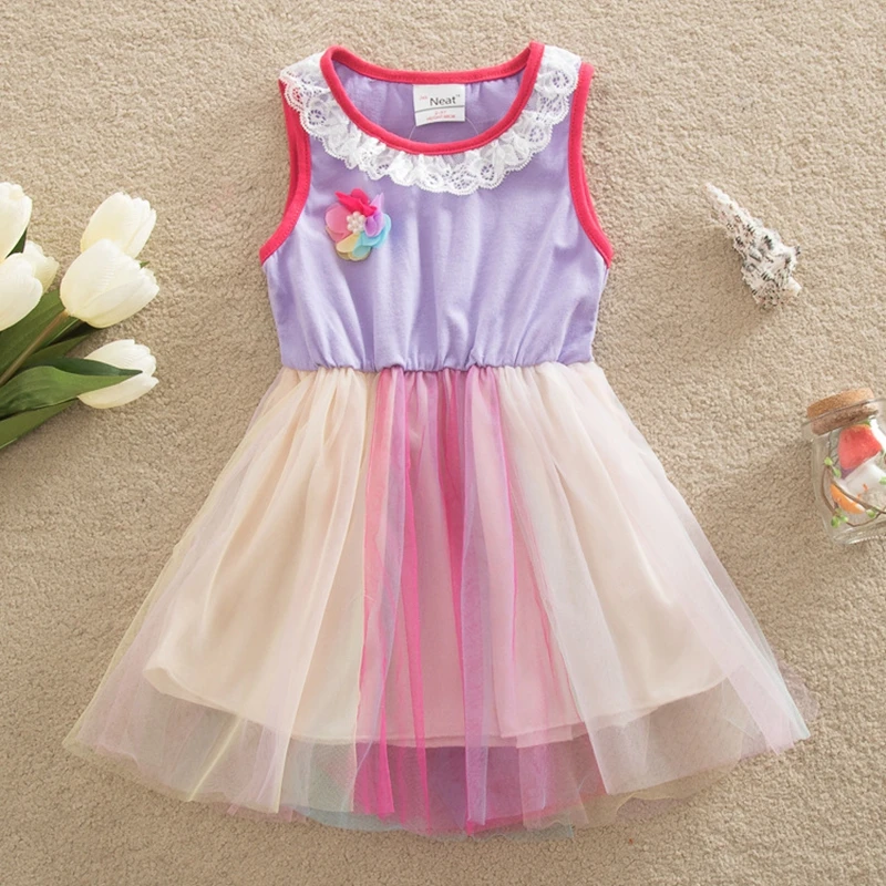 Girl dress neat O-neck cotton lace girl clothes flower decoration edge sleeveless fairy SD6632 | Детская одежда и обувь