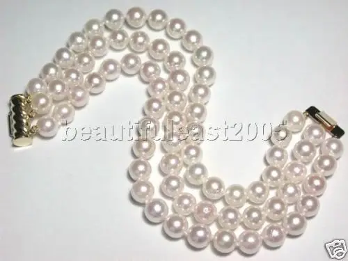 Очаровательная 3row 8 9 мм akoya AAA жемчуг браслет 14kt застежка|bracelet black pearl|pearl chain braceletpearl