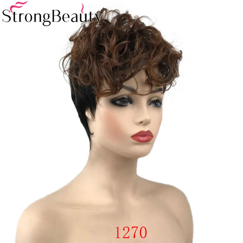 1270A D1B-30 StrongBeauty женский синтетический короткий парик без косточек коричневые волосы кудрявые парики - Цвет: 1270A D1B-30