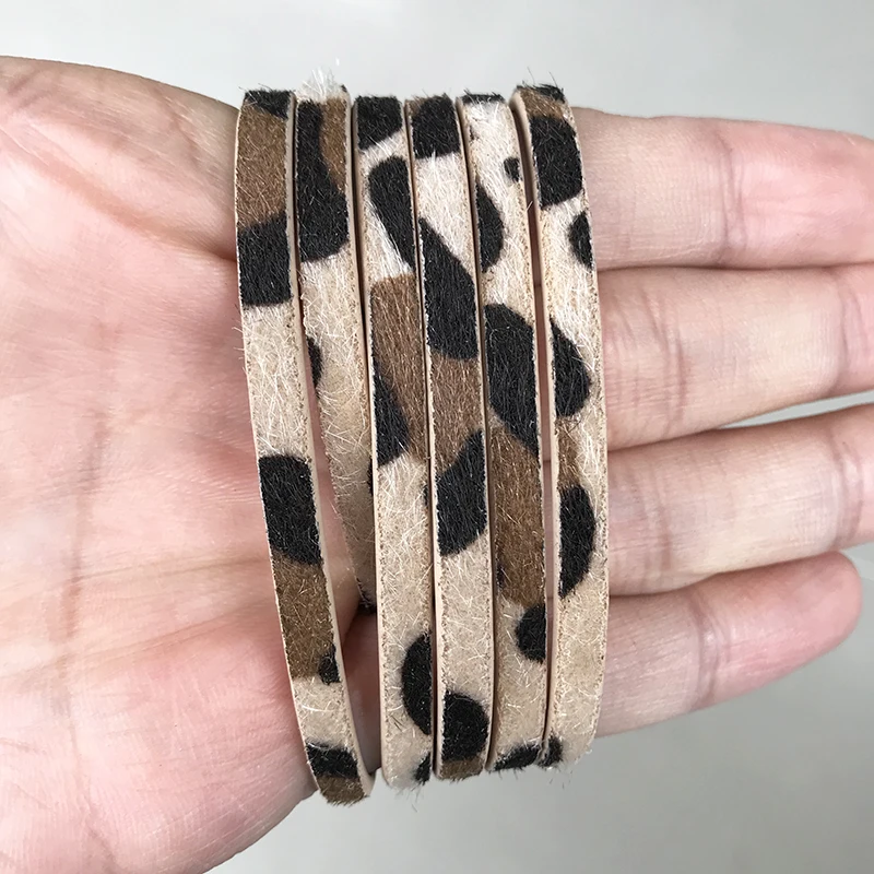 Khaki 5 мм плоский из искусственной кожи шнур/леопардовый узор кожаный канат/ювелирные изделия фурнитура Аксессуары/модные ювелирные изделия/Браслеты материалы - Цвет: Khaki