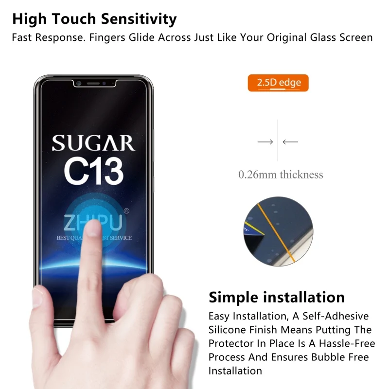 10 Pcs Tempered Glass For Sugar c13 Screen Protector 2.5D 9H Premium Protective Film | Мобильные телефоны и аксессуары