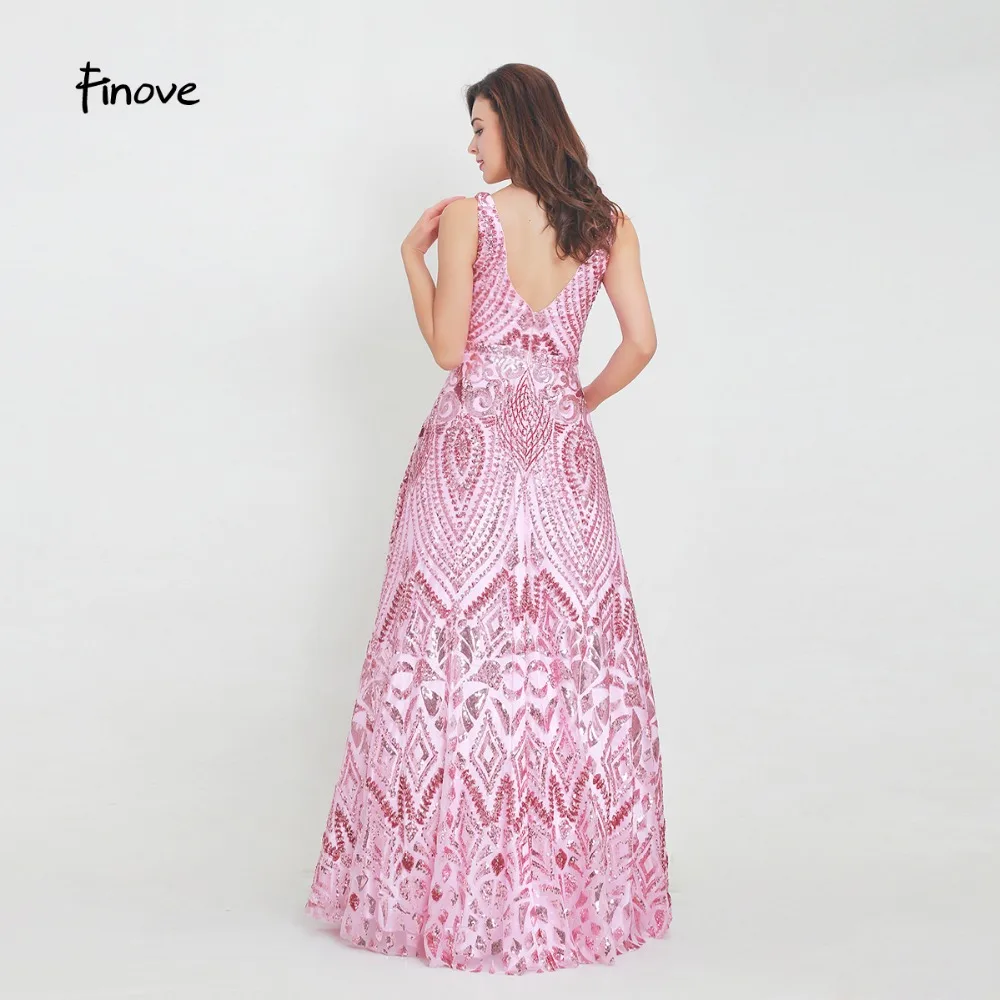 Finove платье для выпускного вечера 2020 Fushia Длинные Новые блестящие пайетки