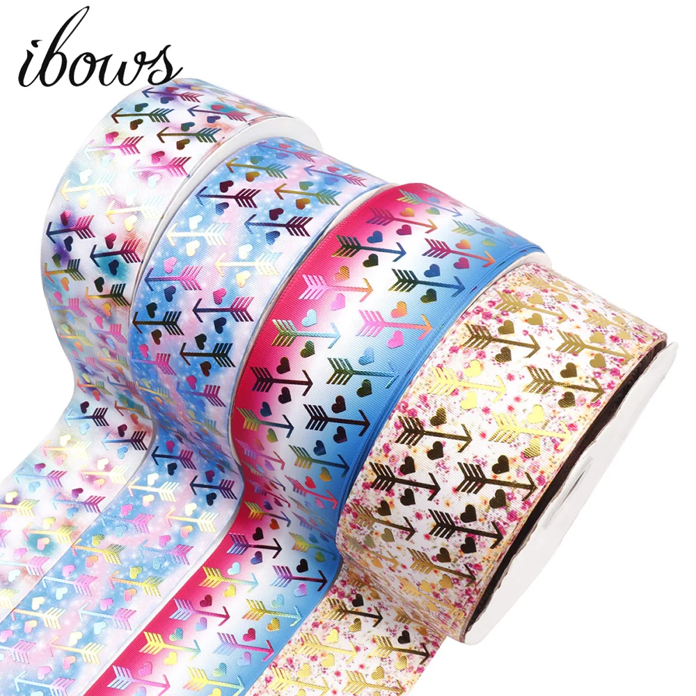 2Y 3" 75mm Bronzing Grosgrain Ribbons Gold Foil Arrow Printed DIY Bows Accessories Holiday Decor Materials Gift Packing Wrapping