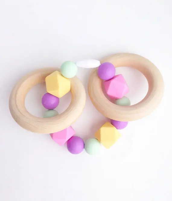 YUMUZ Pastel Infant Teething Bracelet Silicone Hexagon Baby Wooden Teether With Safe Breakaway Clasps | Украшения и аксессуары