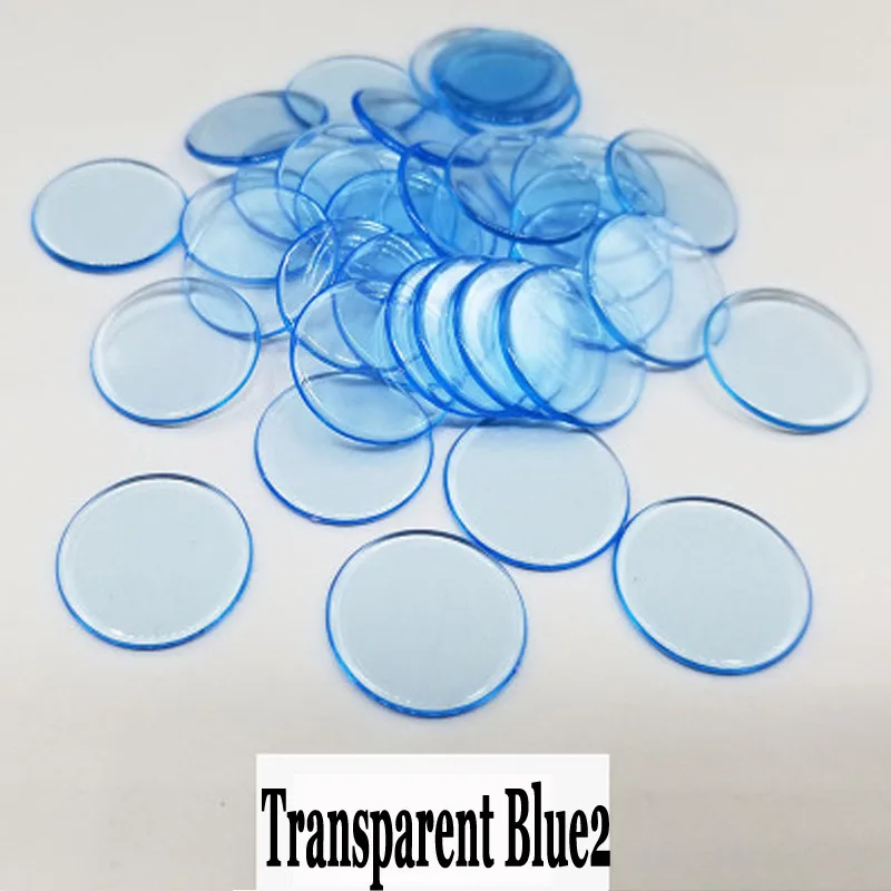 Transparent Blue2 100 шт 19 мм фишки для бинго, маркеры для игры в бинго, пластиковые карты для классных детских и карнавальных игр в бинго - Цвет: Transparent Blue2