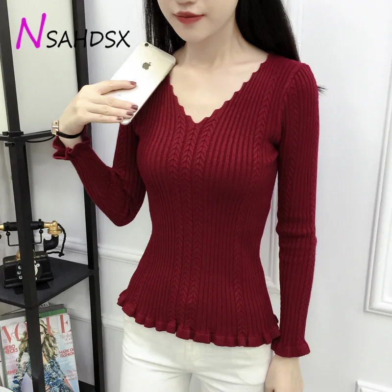 2019 свитер женский джемпер Осень Зима Тонкий Тип Женский однотонный вязаный