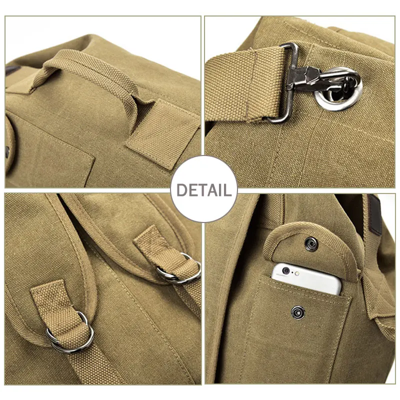 

Men Military Backpack Tactical Bag Travel Climbing Handbag Army Bags Canvas Foldable Bucket Cylinder Shoulder Pack Sports XA129D