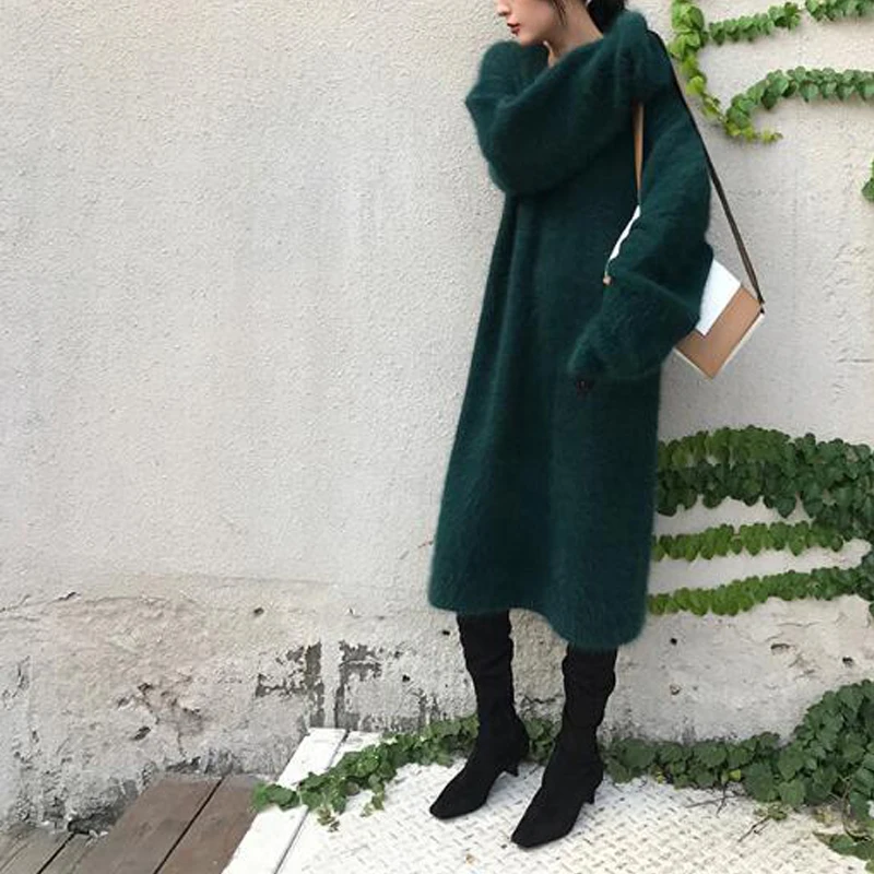 Женское длинное платье-свитер с V-образным вырезом | Женская одежда