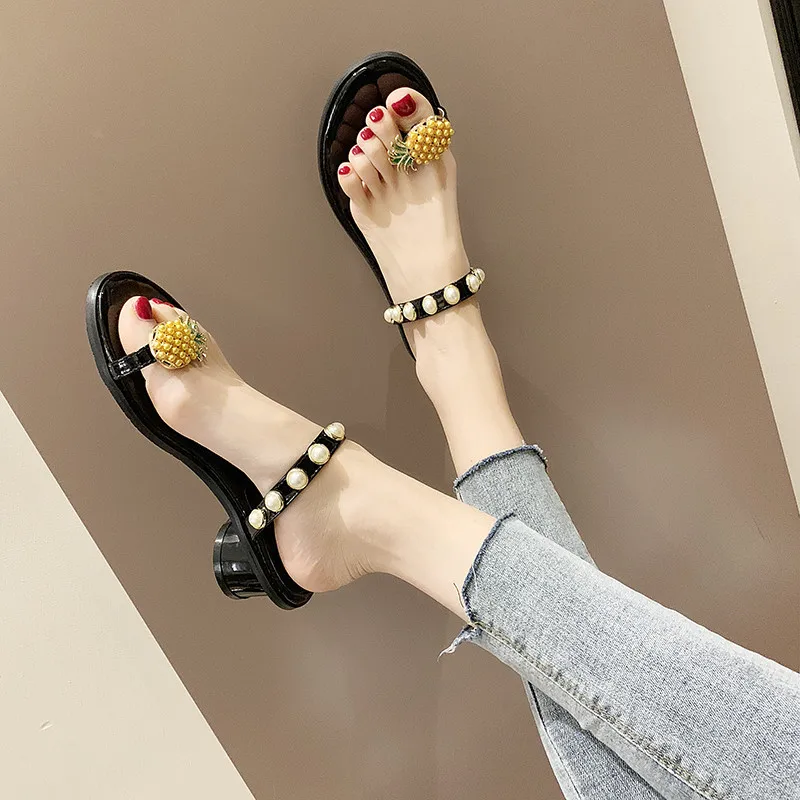 Щипцы для ананасов женские шлепанцы с жемчугом в богемном стиле бисером пляжные