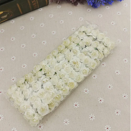creamy-white Melsnajsd 144 шт./лот 1,8 см мини бумага розы цветы свадебное оформление букета бумага цветок для бумага в форме цветков для скрапбукинга дешево - Цвет: creamy-white