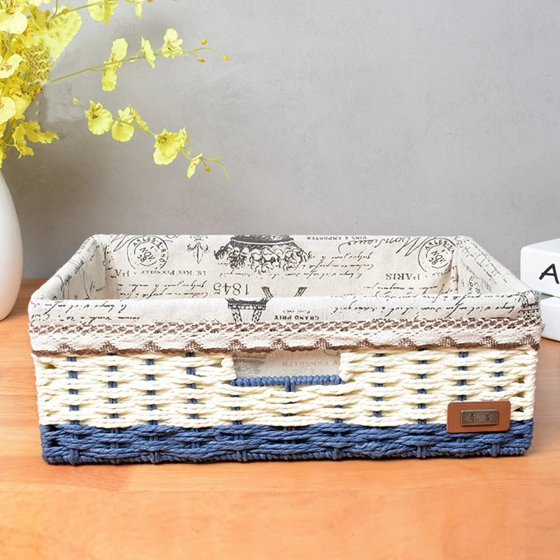 Baskets organizer straw storage snack drawer boxes paper string weave basket hand made craft steel frame household | Дом и сад