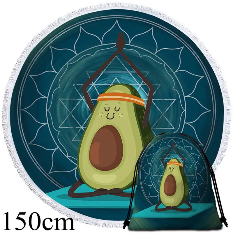 Towel 150cm-Bag Постельное белье Outlet мультфильм круглый пляжное полотенце авокадо гобелен Йога Печать микрофибра банное полотенце Мандала зеленый Toalla 150 см коврик - Цвет: Towel 150cm-Bag