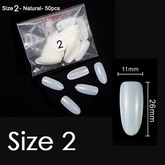 Natural Size 2 50pcs TKGOES 50 шт/500 шт акриловые овальные накладные ногти Fullwell прозрачные накладные ногти полное покрытие накладные кончики для дизайна ногтей французские кончики для ногтей Новинка#39 - Цвет: Natural Size 2 50pcs