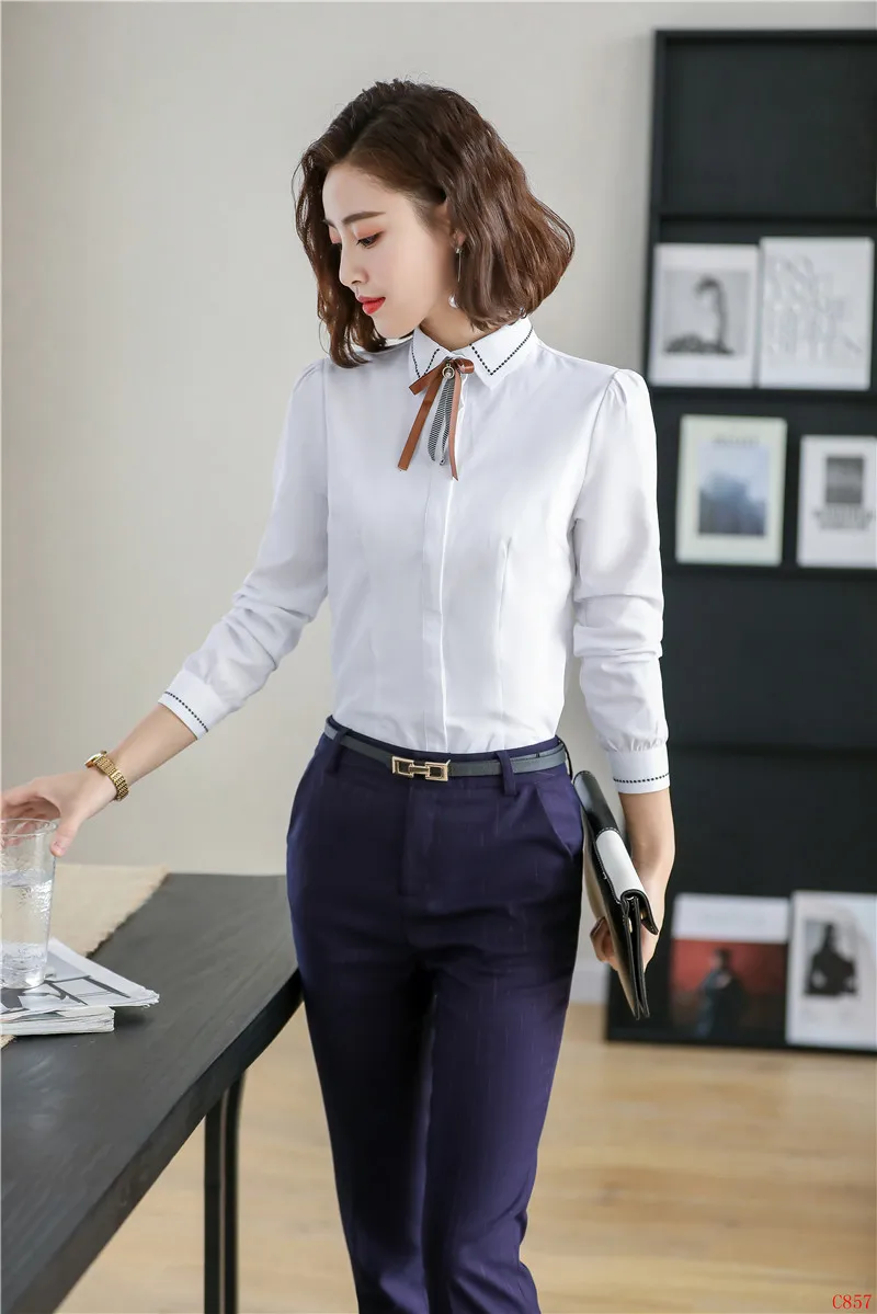 Модные женские черные блузки и рубашки с галстуком длинным рукавом Офисная