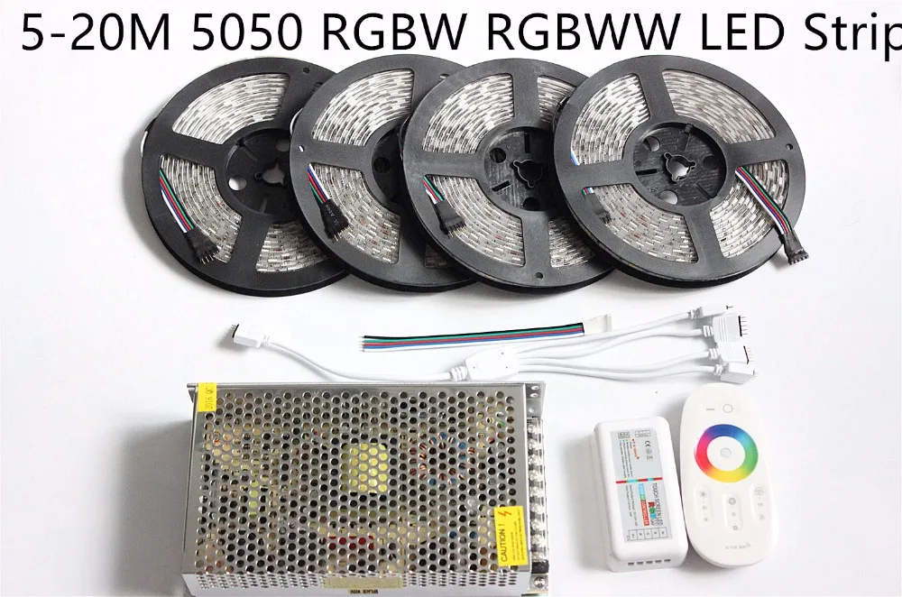 Светодиодная лента 20 М 5050 RGBW RGBWW Водонепроницаемая 5 м 10 15 IP65 Лента + 18A RF пульт