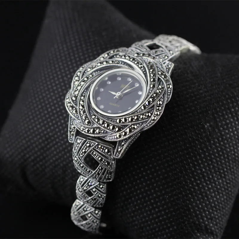 

New Limited Edition Classic Elegant S925 Silver Pure Thai Silver Bracelet Watches Thailand Process Rhinestone Bangle Dresswatch