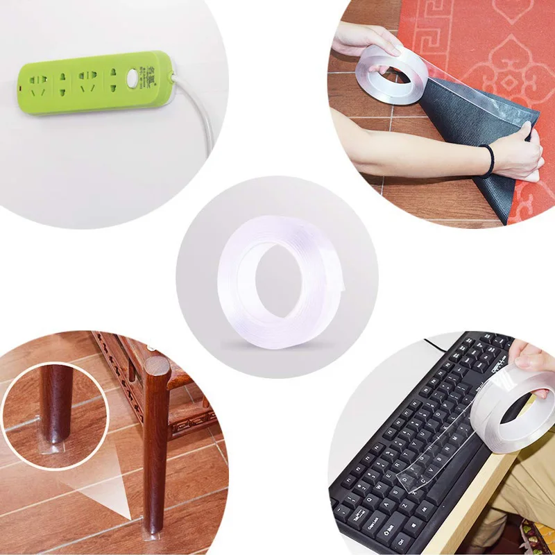 1 м двусторонняя клейкая нано прозрачная лента нескользящая для дома|Наклейки на
