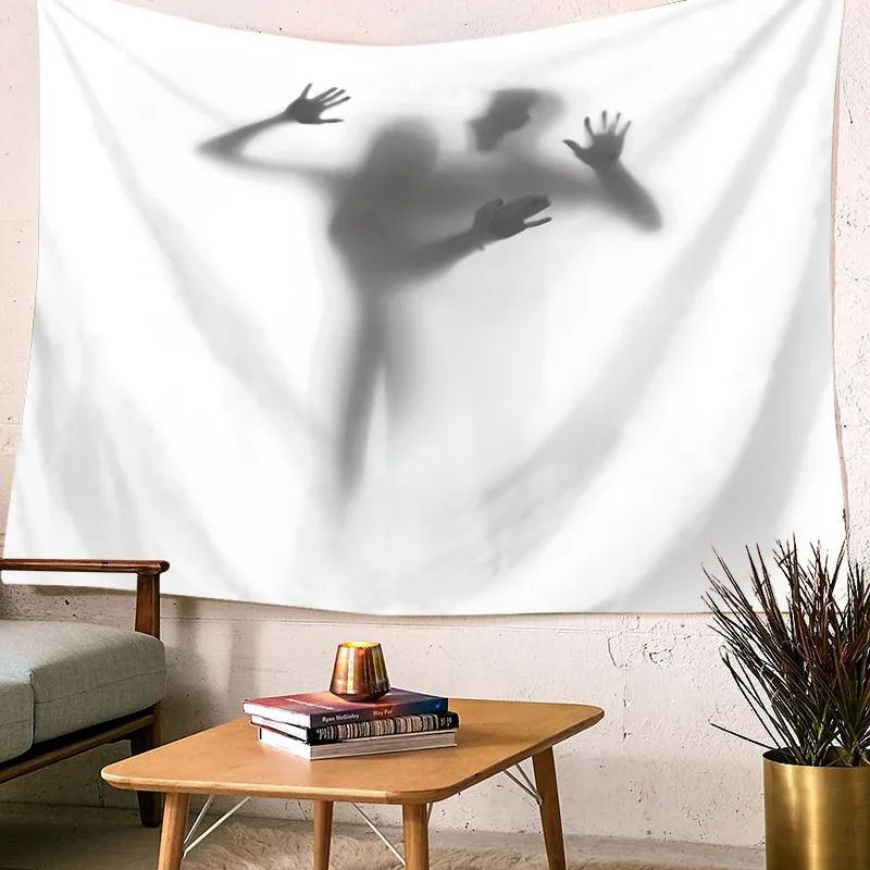 White and Blank Simple Scared Printed Shadow Wall Hanging Multifunction Tapestries Beach Towel People Sitting Blanket | Дом и сад