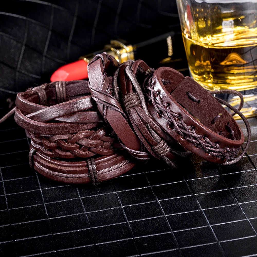 FAMSHIN 6 шт./компл. винтажные кожаные браслеты для женщин панк Библия кожаный