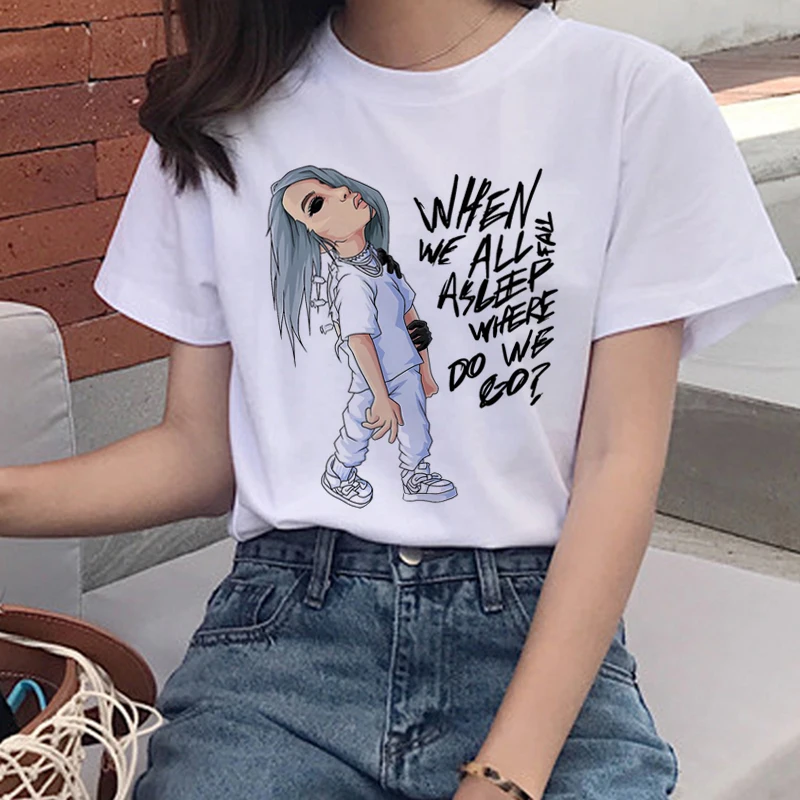 Billie Eilish Harajuku Ullzang Футболка женская футболка с графикой Bad Guy Эстетическая забавная футболка с героями мультфильмов 90s хип-хоп футболки женские - Цвет: 5351