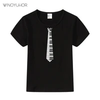 piano key neck tie funny print casual t shirt for child boy girl summer short sleeve kids t shirt baby brand clothes