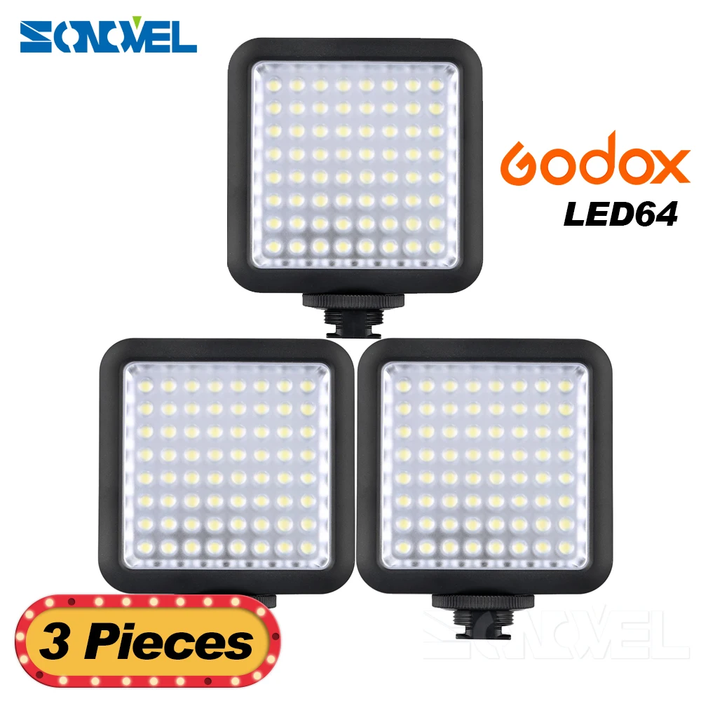 Nex 3 шт. профессиональная камера светодиодные фонари Godox LED64 видео Светодиодная