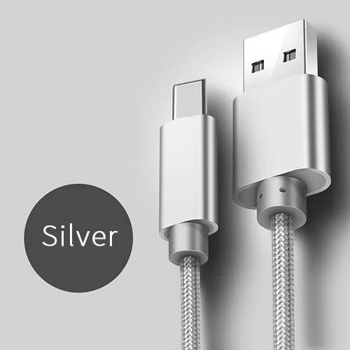 Серебристый 2.4A кабель usb type-C быстрое зарядное устройство USBC 3,0 3,1 кабель синхронизации данных type C кабель для samsung huawei XiaoMi телефон usb зарядный шнур - Цвет: Серебристый