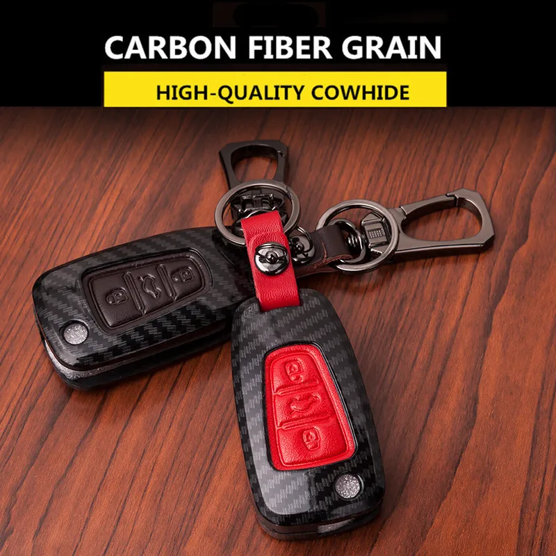 Углеродного волокна + кожаный чехол для автомобильных ключей Kia RIO K2 K5 Sportage Sorento Ceed