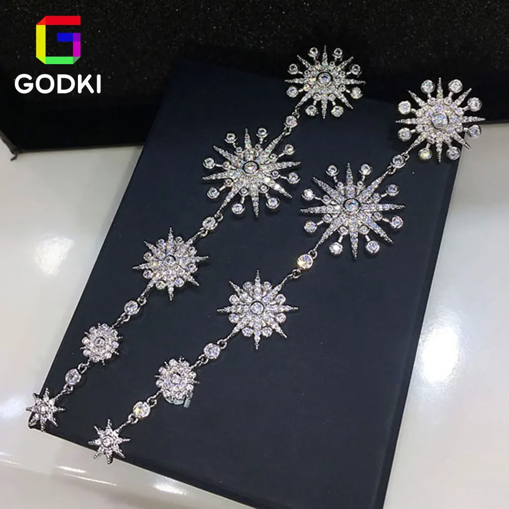 GODKI длинные подсолнечника звезда кисточкой кубический циркон для женщин