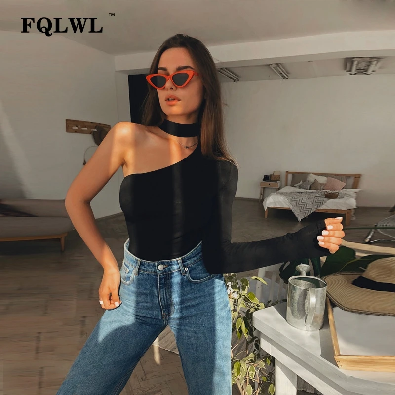 Женский хлопковый боди FQLWL белый сексуальный комбинезон с длинным рукавом и