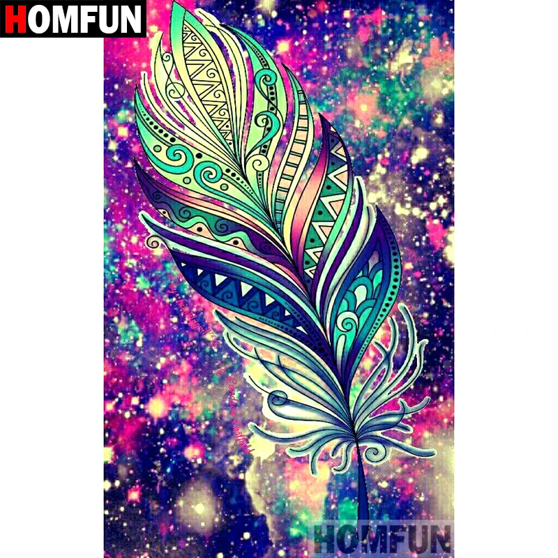 

HOMFUN 5D DIY Diamond Painting Full Square/Round Drill "Colored feather" 3D Embroidery Cross Stitch gift Home Decor A09990