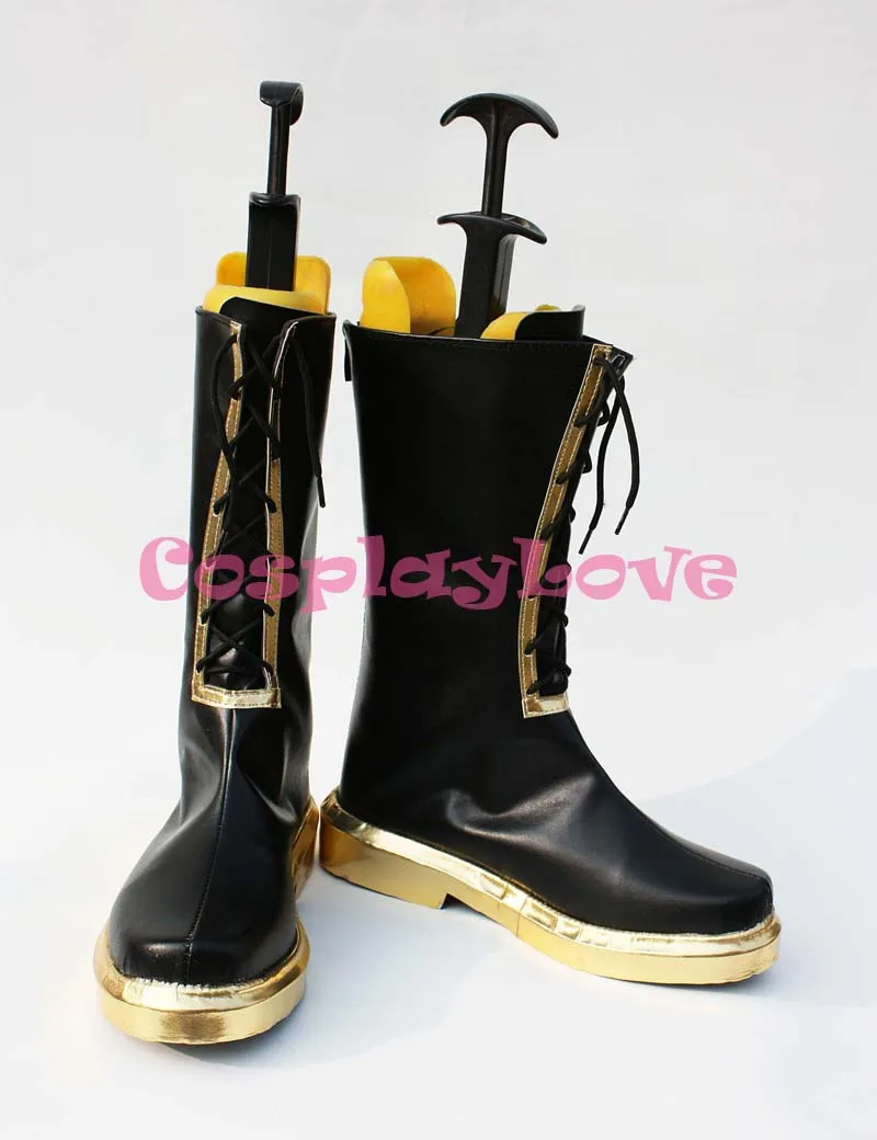 

Custom Made Japanese Anime Vocaloid Megurine Luka Black & Gold Cosplay Shoes Long Boots For Christmas Halloween Party Birthday
