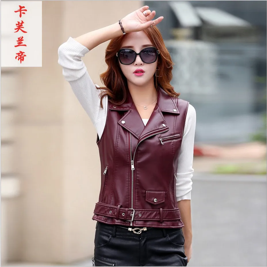 Женский мотоциклетный жилет из искусственной кожи безрукавка оверсайз с