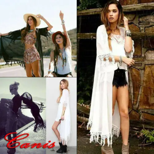 Модное женское летнее кимоно с цветочным кружевом кардиган Пляжная накидка в