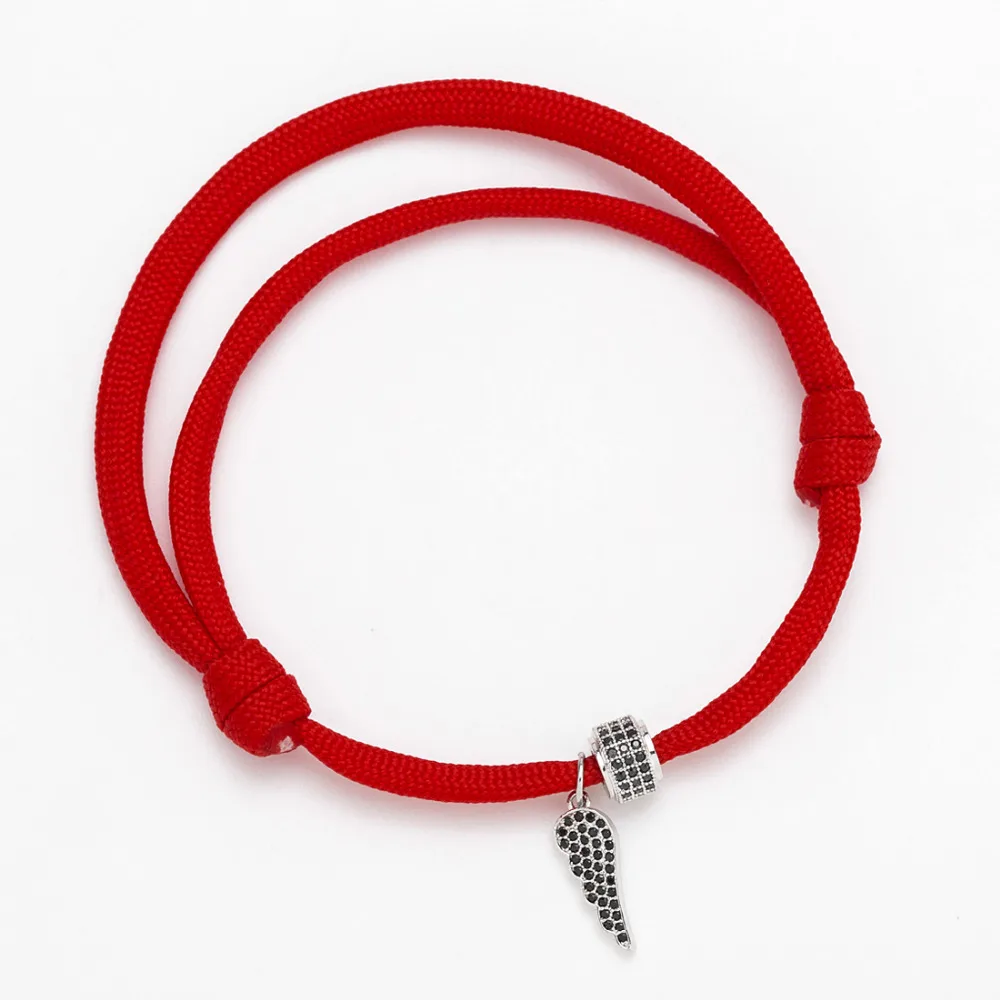 Exweup 18cm Braided Bracelet Silver Angel Wing Charm For Women Handmade Black/red/grey Cool Chain Bracelets Adjustable Jewelry | Украшения