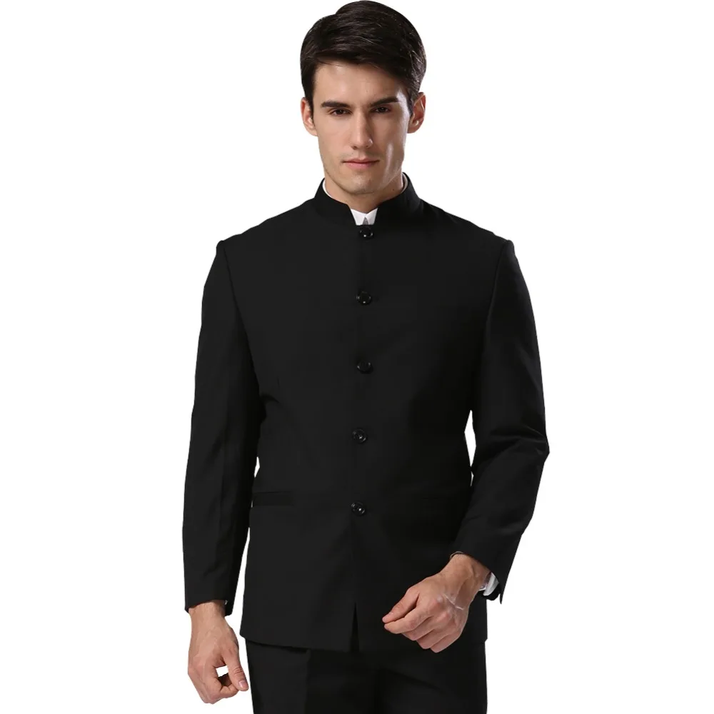 

Jacket+Pants+Tie Chinese Tunic Suits Formal Meeting Black Suit Slim Fit Mandarin Button Front Classic Style Plus Size F1320