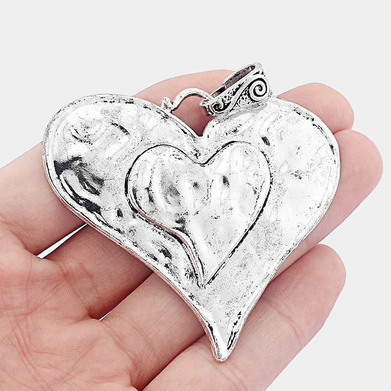 

4PCS Tibetan Large Hammered Heart Carved Love Heart Shape Charms Pendants DIY Necklace Findings Jewelry Making