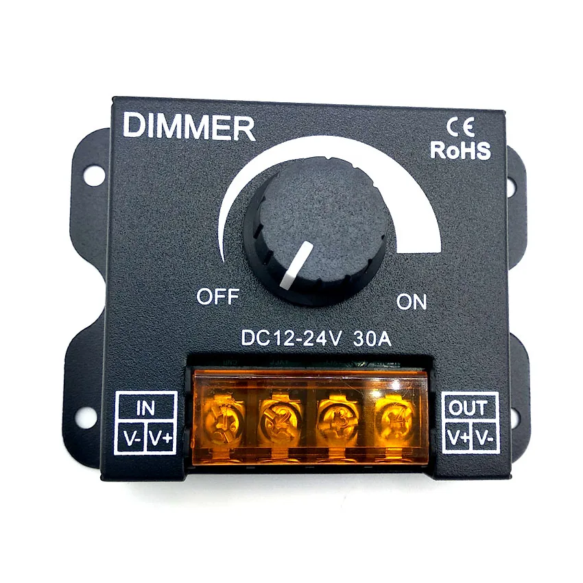 DC12V-24V светодиодный диммер 30A 360 Вт 5050 3528 регулятор яркости лампы полосы света драйвер одноцветный светодиодный разъем контроллера - Цвет: Черный