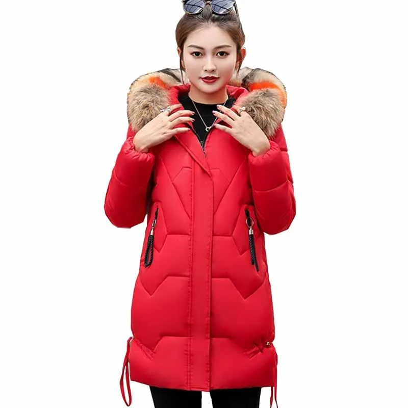 

2019 fashion Down cotton Jacket Women Winter Parkas Thicken Hooded Basic Coats Female Fur collar Slim Cotton-padded Jackets G431